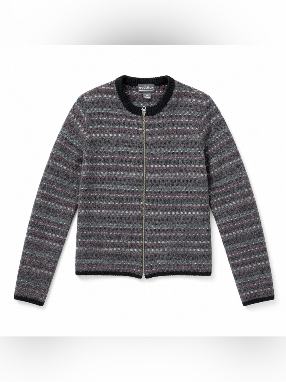 Woolrich Women's 100% Wool Gray Patterned Zip Cardigan